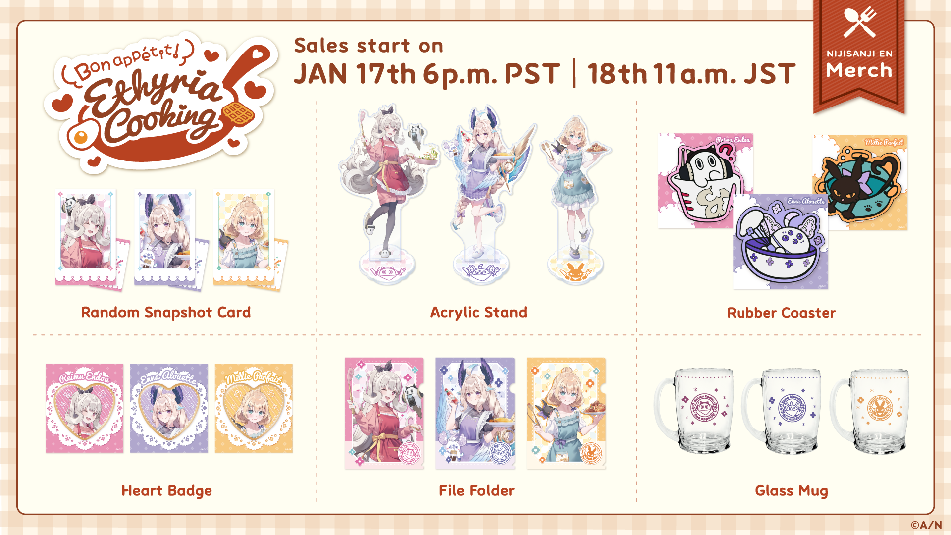 NIJISANJI EN announces “Ethyria Cooking bon appétit!” merchandise